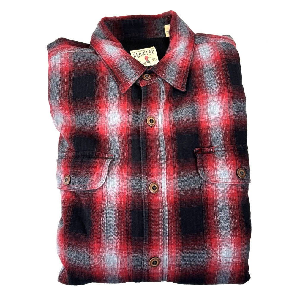 Red Head Shirt Jacket Shacket Flannel Plaid Sherpa Lined Red Black Mens Large